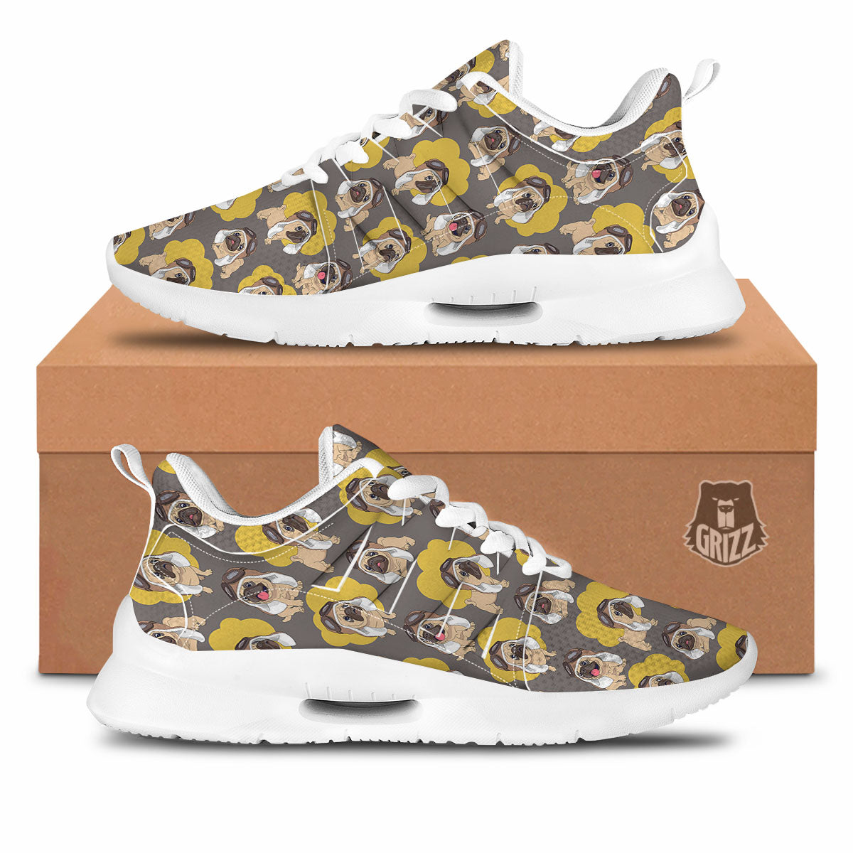 Pilot Pug Print Pattern Tennis Shoes-grizzshop