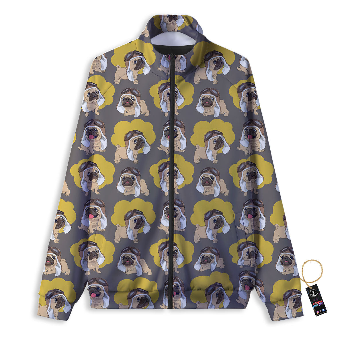 Pilot Pug Print Pattern Track Jacket-grizzshop