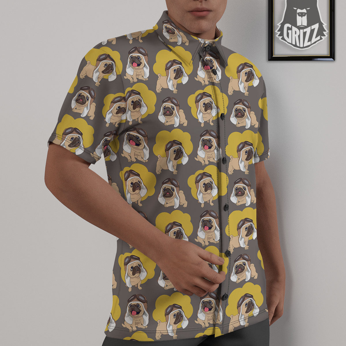 Pilot Pug Print Pattern Untucked Shirts-grizzshop
