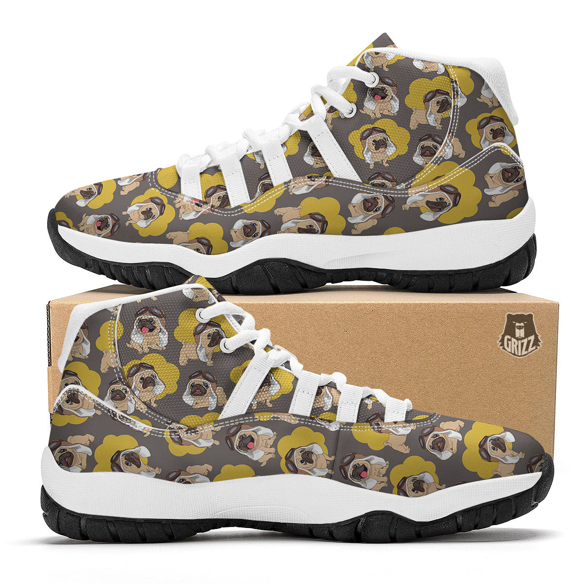 Pilot Pug Print Pattern White Bball Shoes-grizzshop