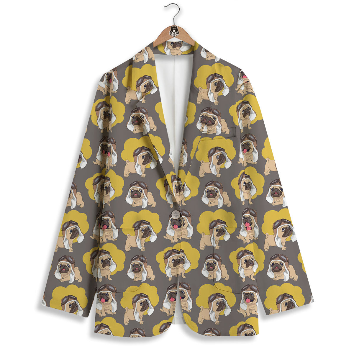 Pilot Pug Print Pattern Women's Blazer-grizzshop