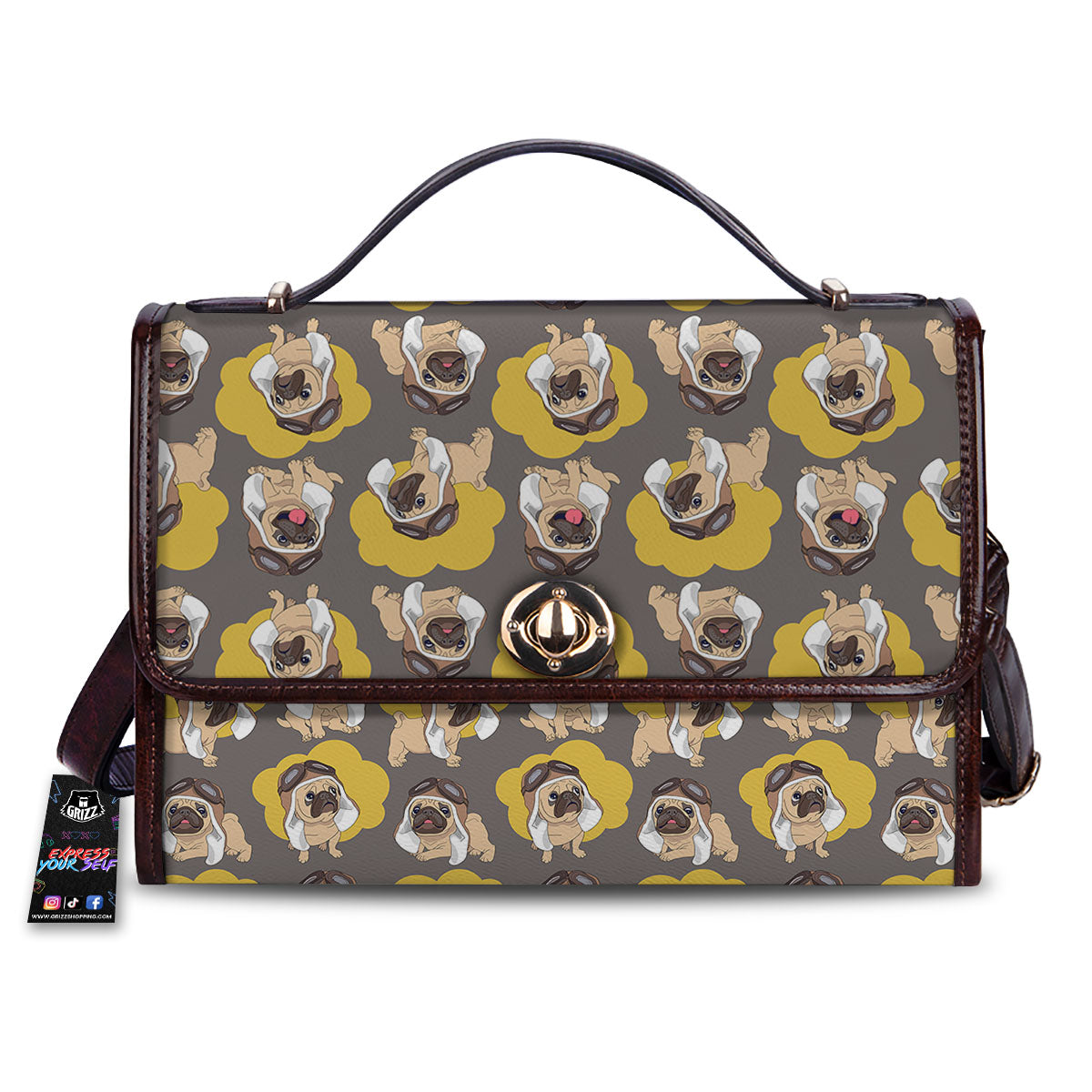 Pilot Pug Print Pattern Women's Satchel Bag