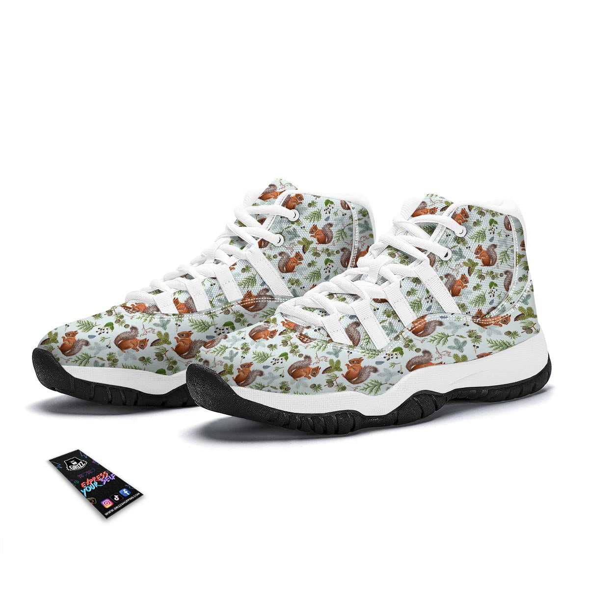 Pine Cone Squirrel White Bball Shoes-grizzshop
