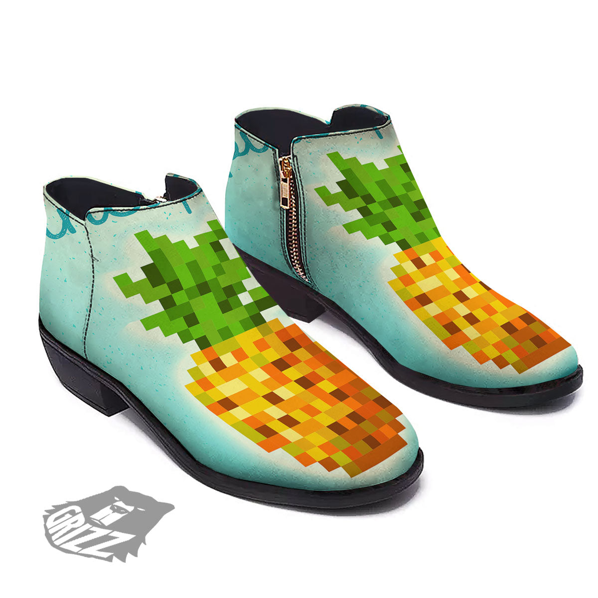 Pineapple 8-Bit Pixel Print Ankle Boots-grizzshop
