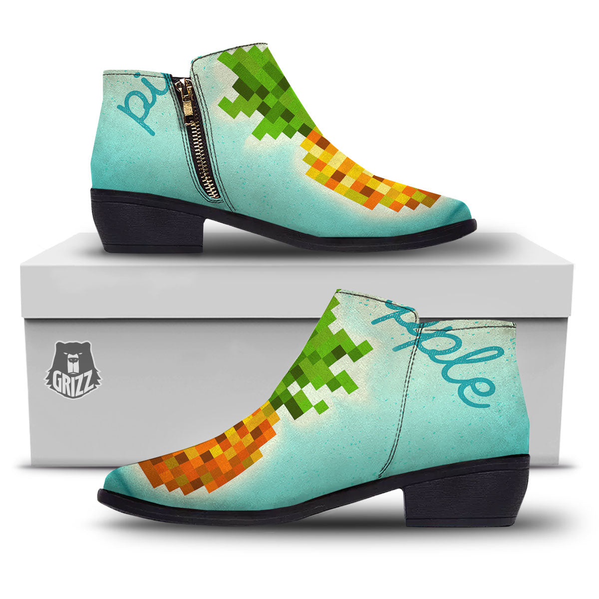 Pineapple 8-Bit Pixel Print Ankle Boots-grizzshop