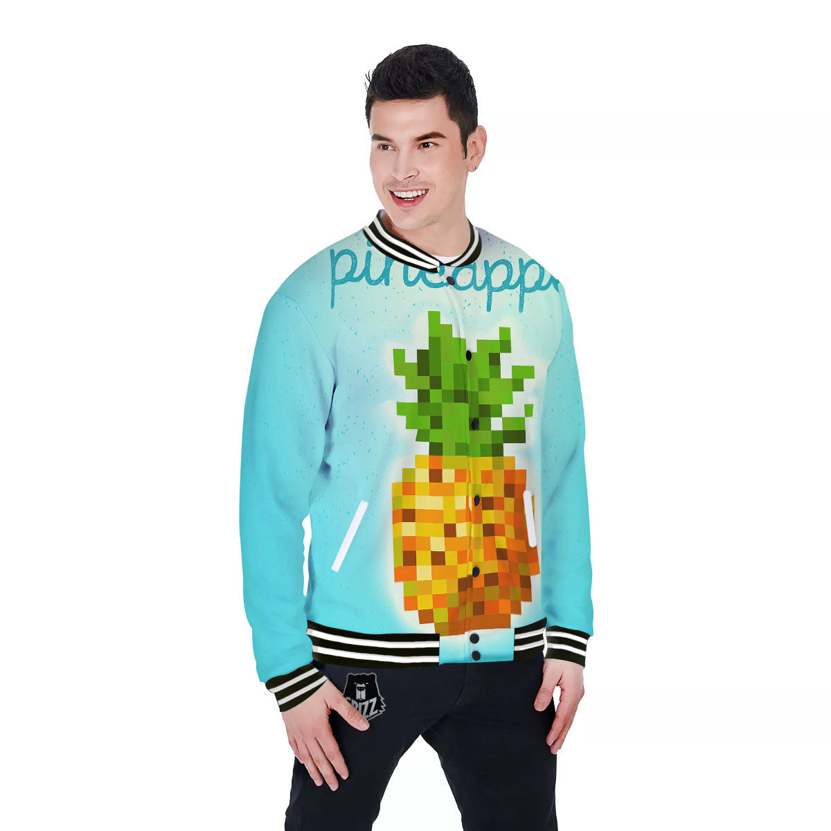 Pineapple 8-Bit Pixel Print Baseball Jacket-grizzshop