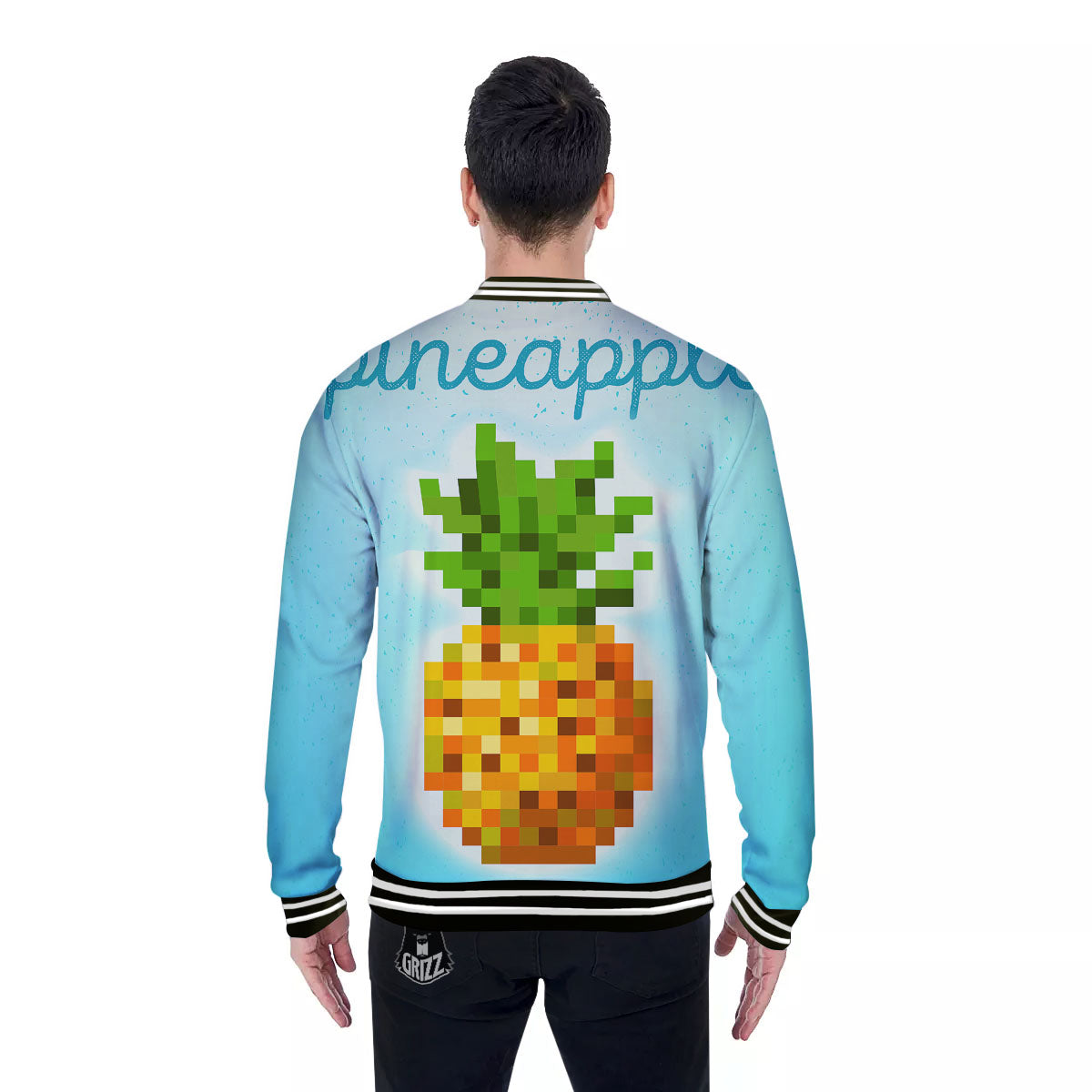 Pineapple 8-Bit Pixel Print Baseball Jacket-grizzshop
