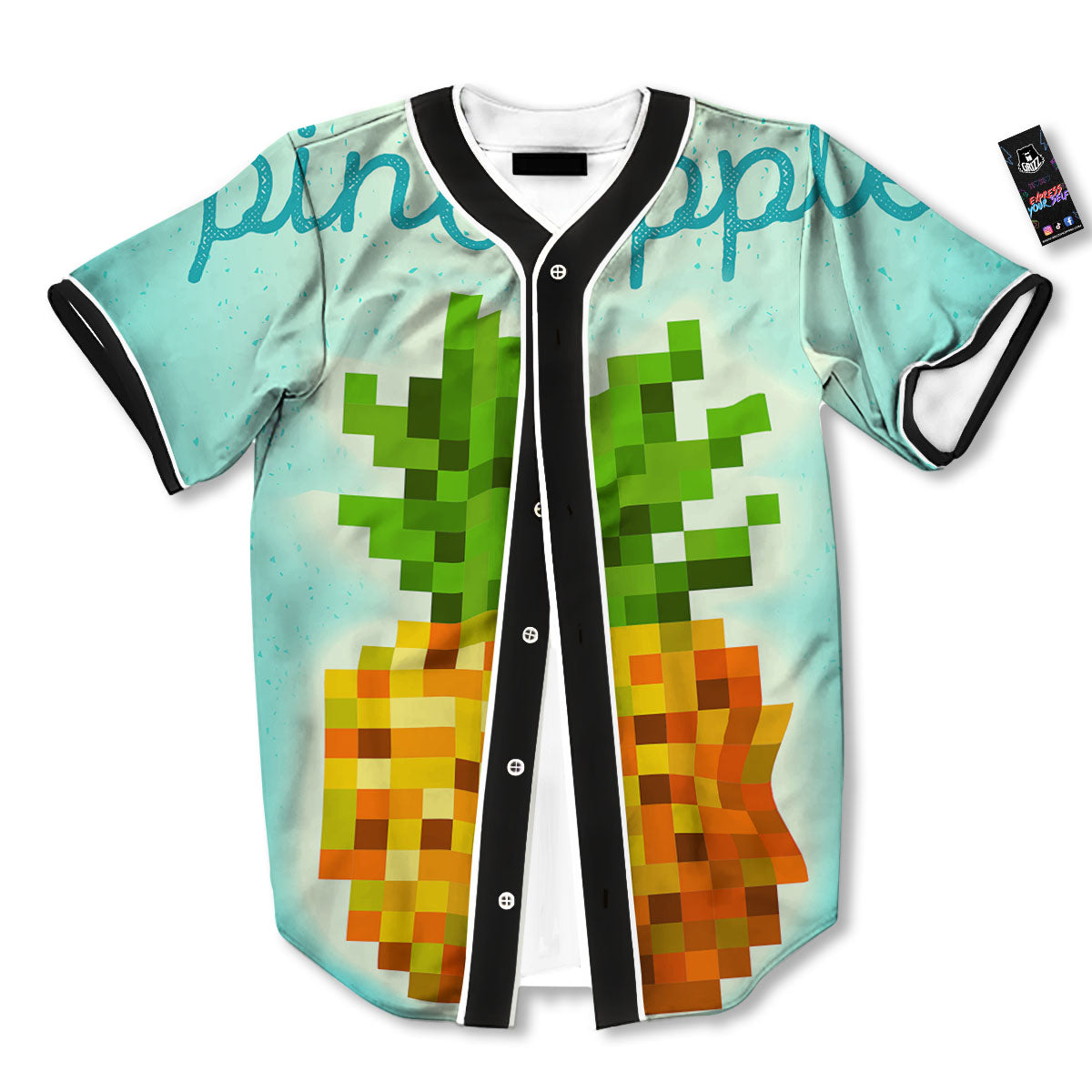 Pineapple 8-Bit Pixel Print Baseball Jersey-grizzshop