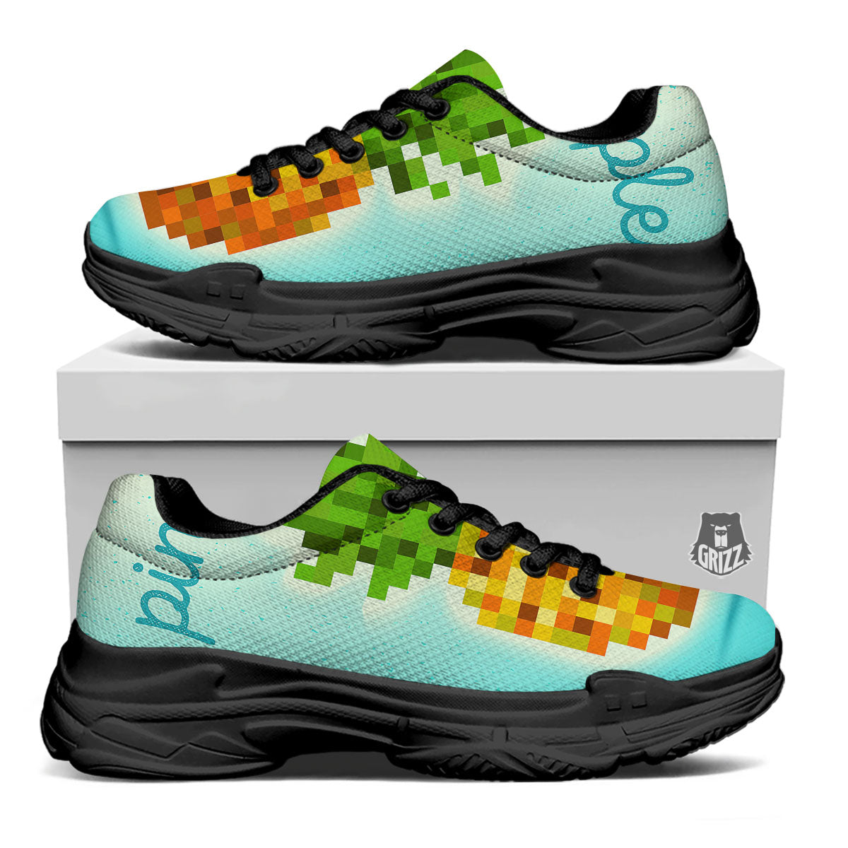 Pineapple 8-Bit Pixel Print Black Chunky Shoes-grizzshop