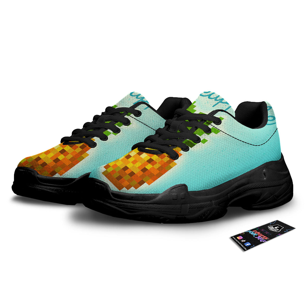 Pineapple 8-Bit Pixel Print Black Chunky Shoes-grizzshop