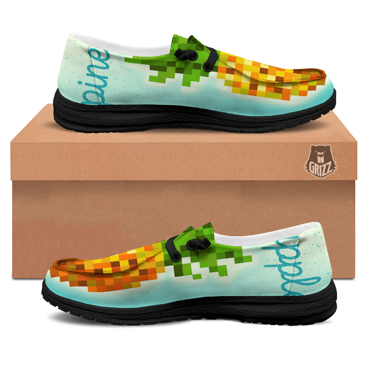 Pineapple 8-Bit Pixel Print Black Loafers-grizzshop