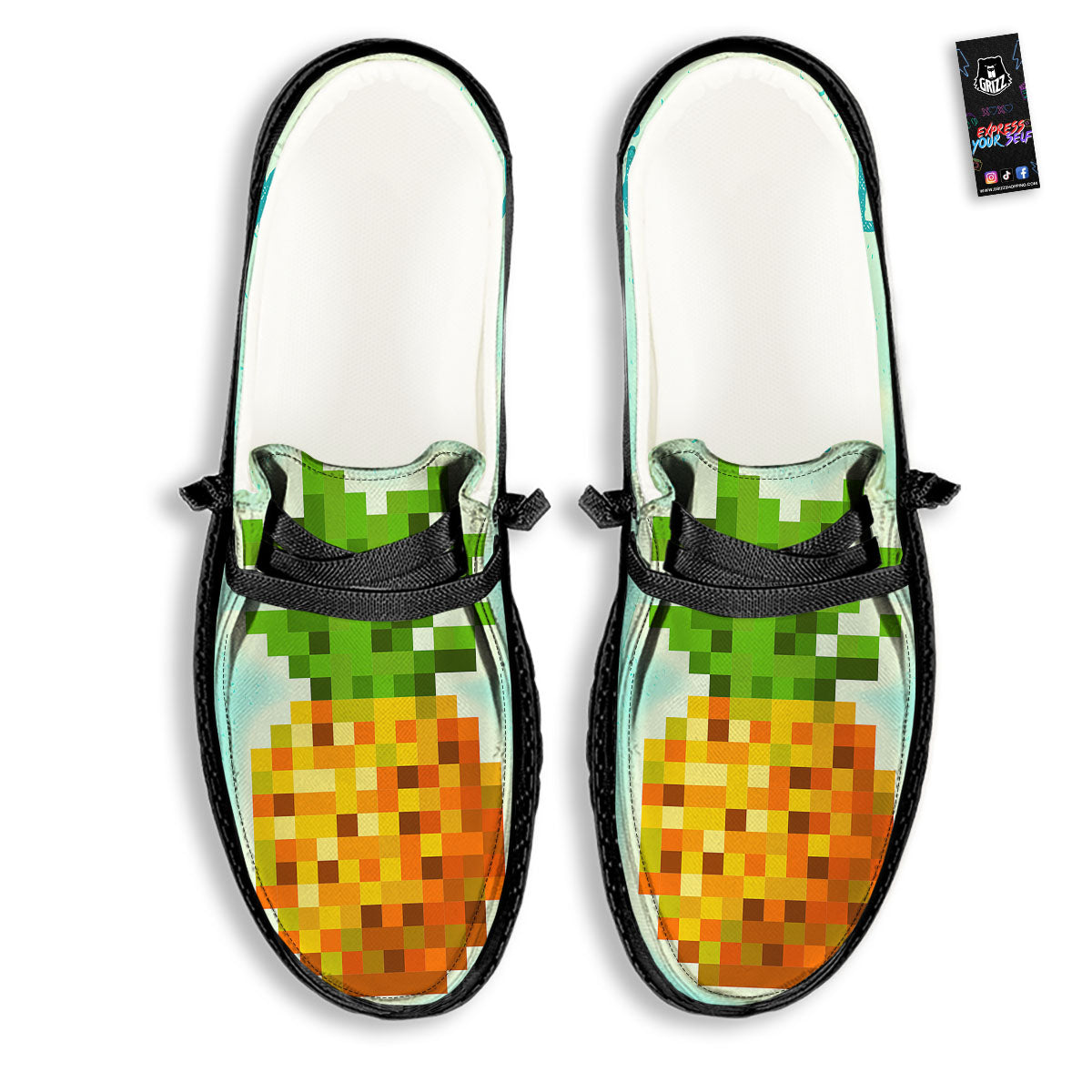 Pineapple 8-Bit Pixel Print Black Loafers-grizzshop