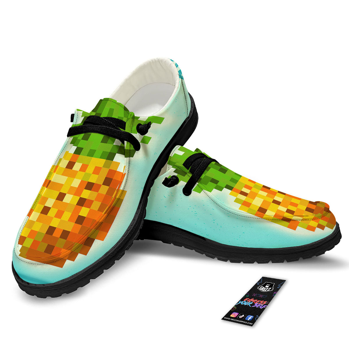 Pineapple 8-Bit Pixel Print Black Loafers-grizzshop