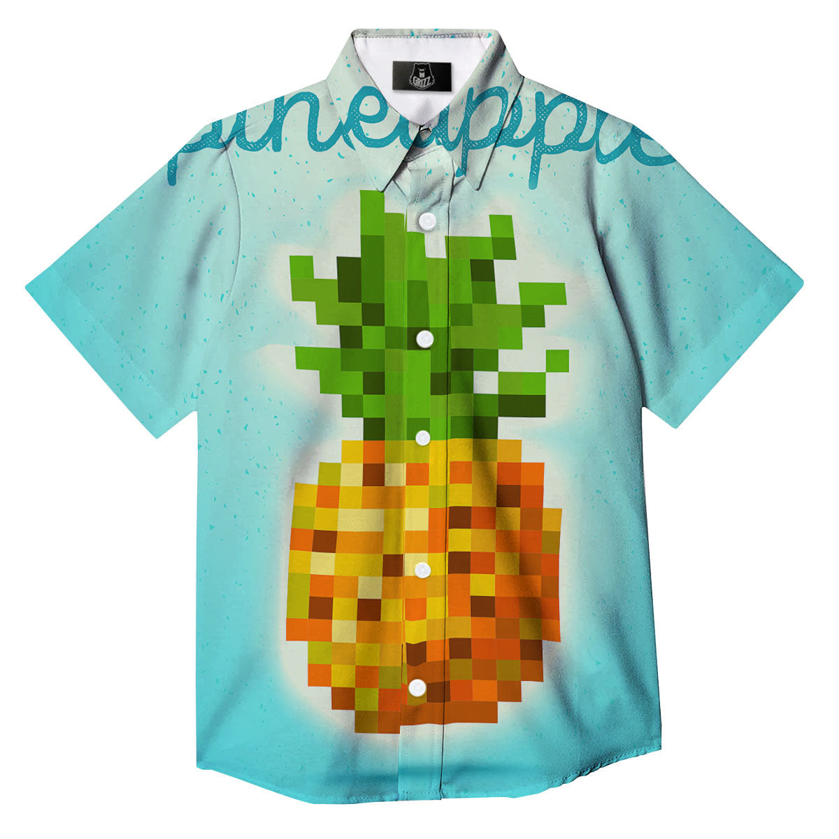 Pineapple 8-Bit Pixel Print Button Up Shirt-grizzshop