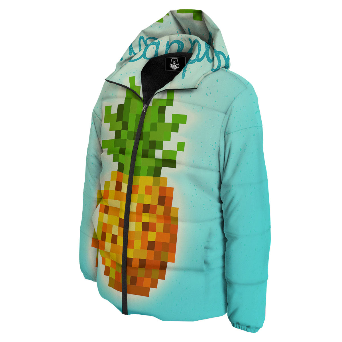 Pineapple 8-Bit Pixel Print Down Jacket-grizzshop