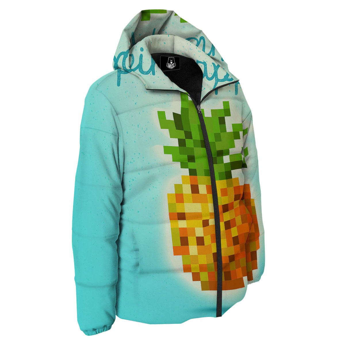 Pineapple 8-Bit Pixel Print Down Jacket-grizzshop