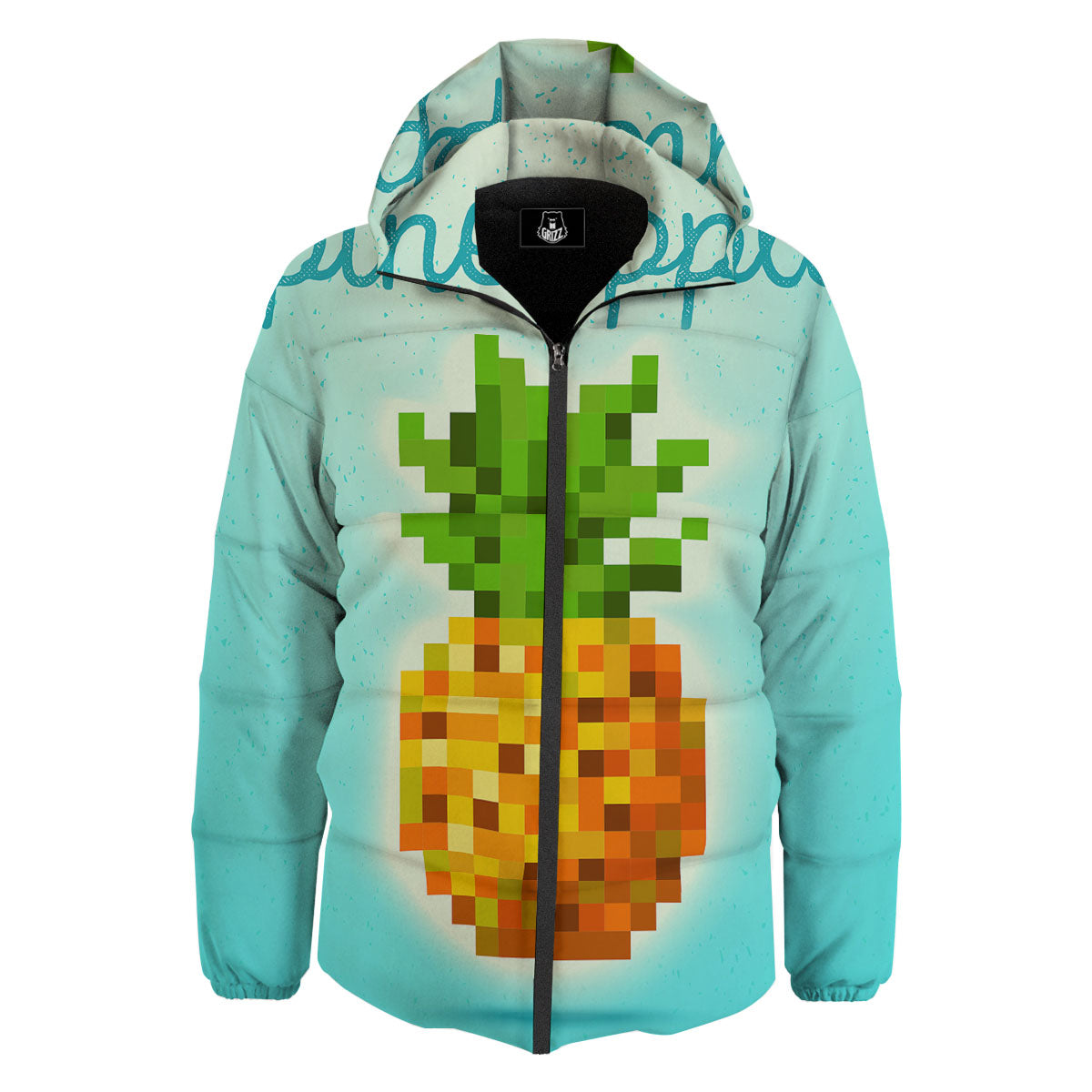 Pineapple 8-Bit Pixel Print Down Jacket-grizzshop