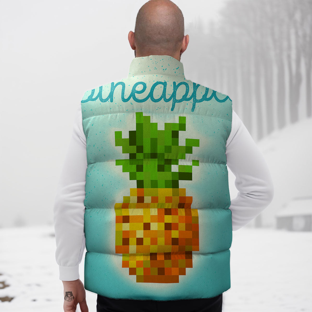 Pineapple 8-Bit Pixel Print Down Vest-grizzshop