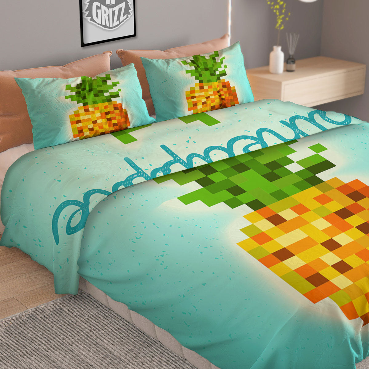 Pineapple 8-Bit Pixel Print Duvet Cover Bedding Set