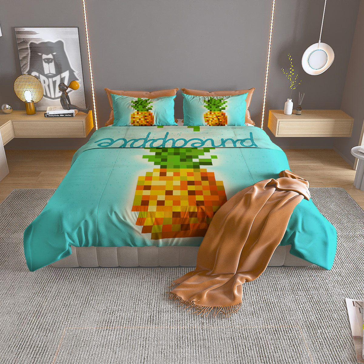 Pineapple 8-Bit Pixel Print Duvet Cover Bedding Set