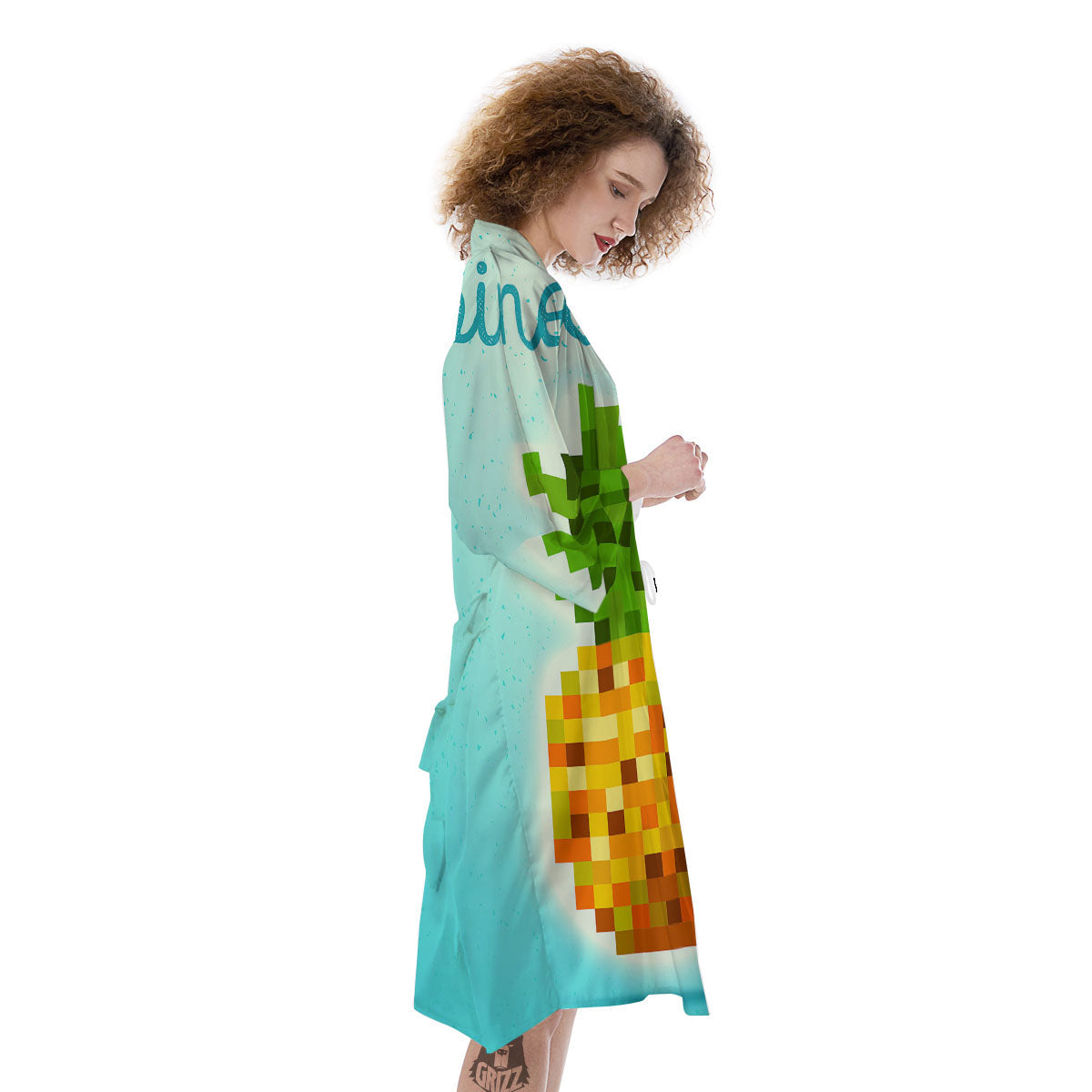 Pineapple 8-Bit Pixel Print Kimono-grizzshop