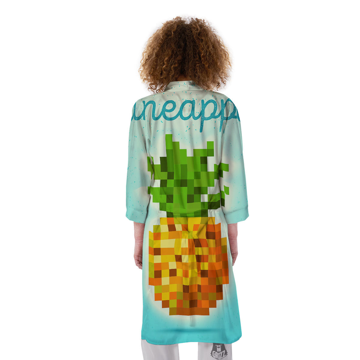 Pineapple 8-Bit Pixel Print Kimono-grizzshop