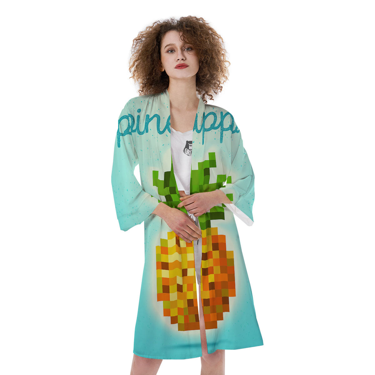 Pineapple 8-Bit Pixel Print Kimono-grizzshop