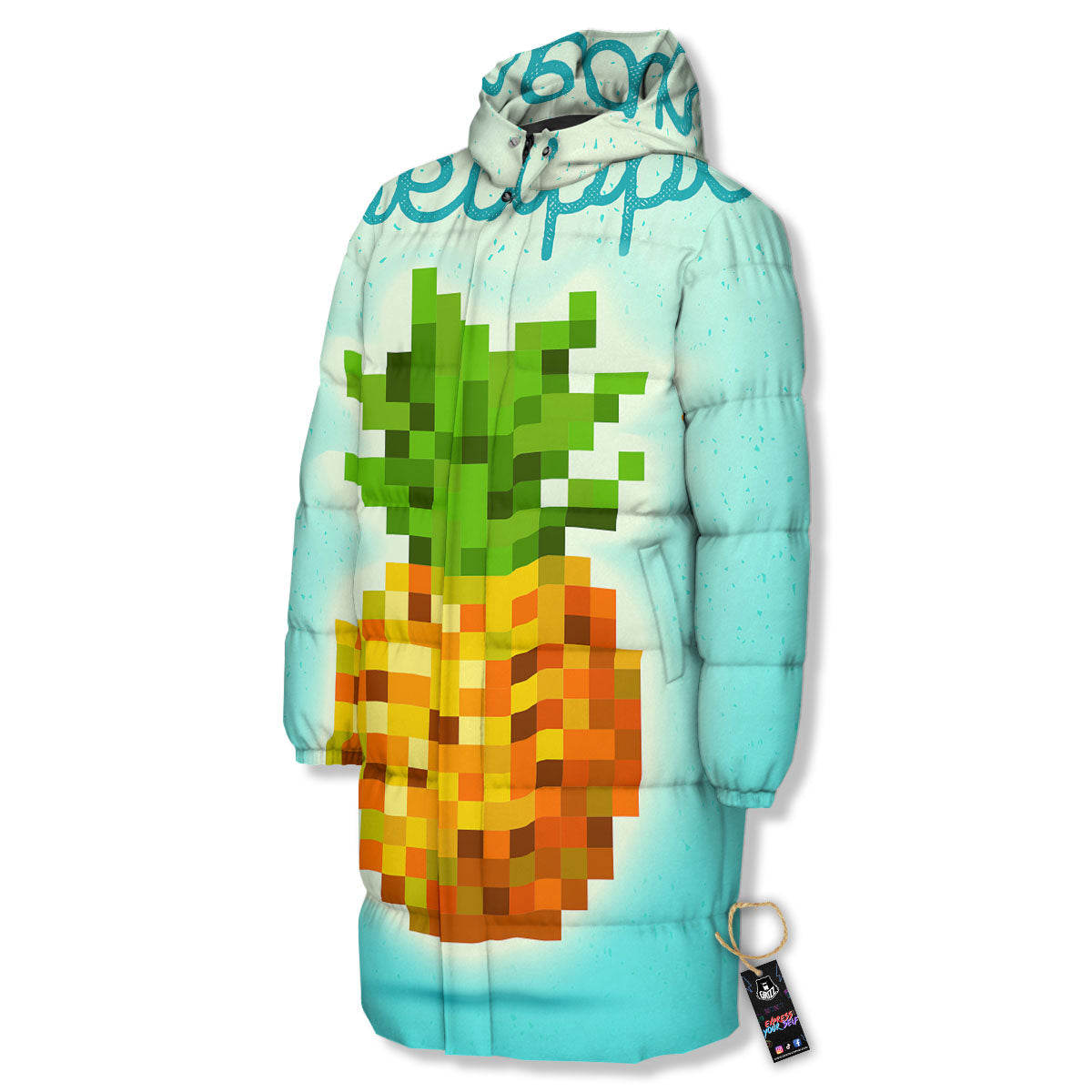 Pineapple 8-Bit Pixel Print Long Down Jacket-grizzshop