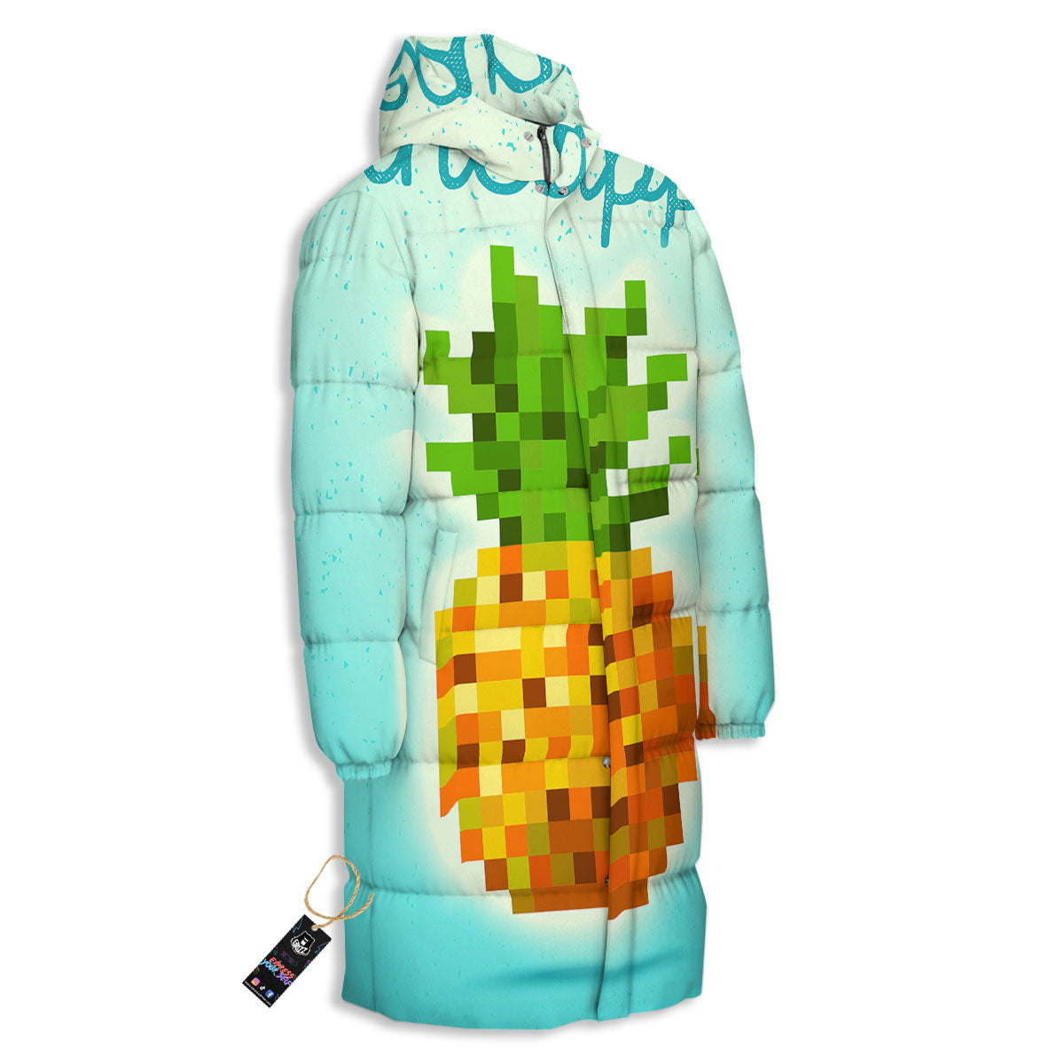 Pineapple 8-Bit Pixel Print Long Down Jacket-grizzshop