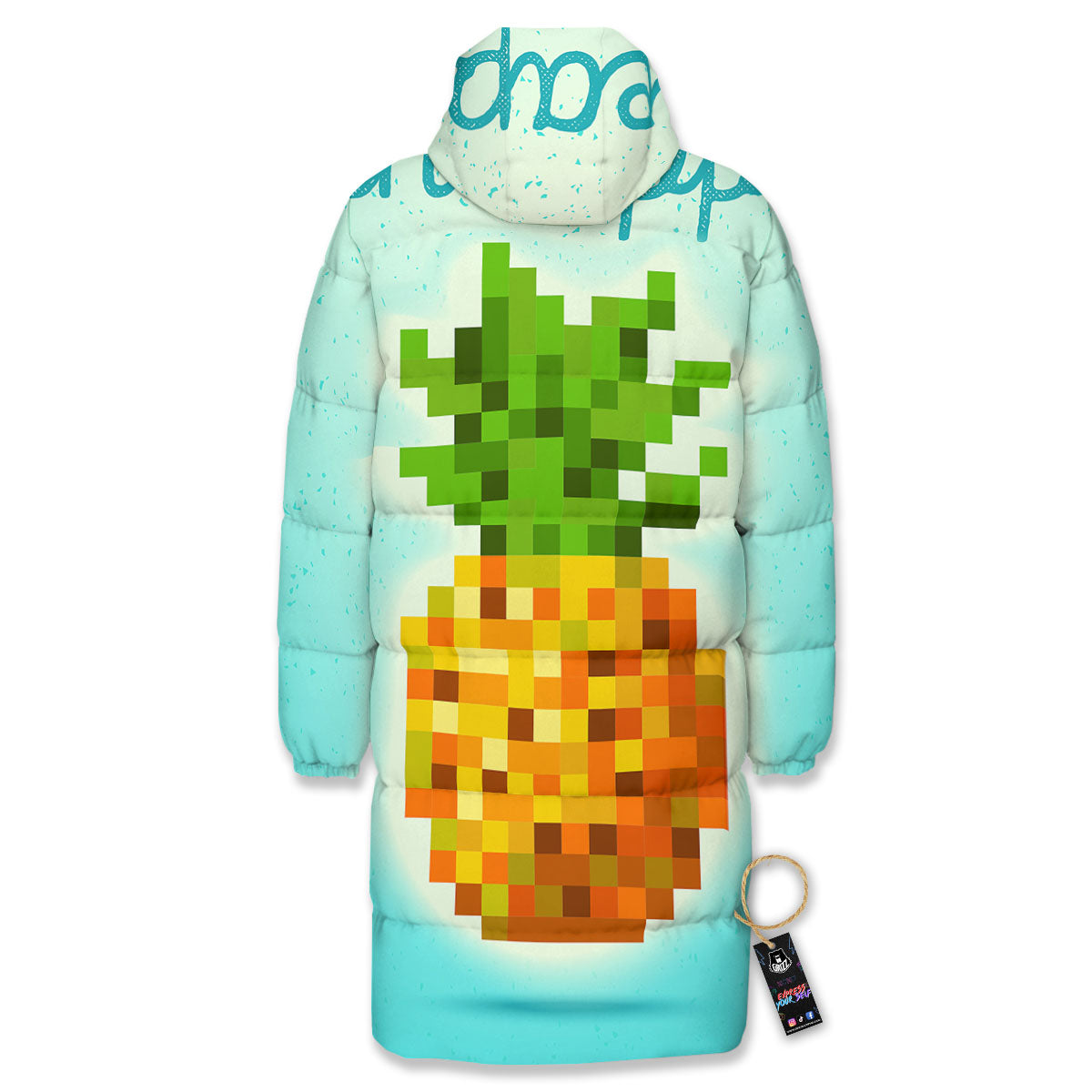 Pineapple 8-Bit Pixel Print Long Down Jacket-grizzshop