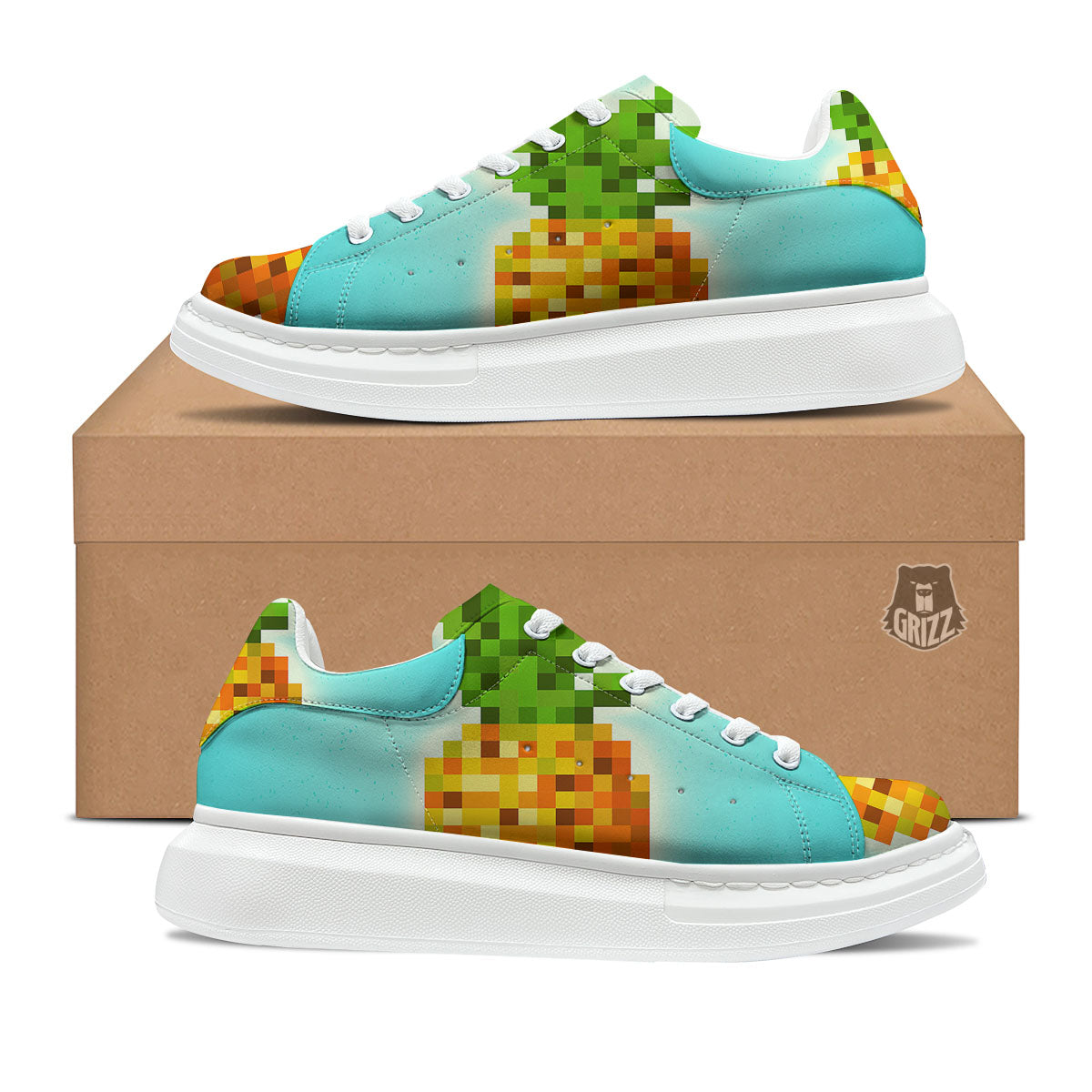 Pineapple 8-Bit Pixel Print Platform Shoes-grizzshop