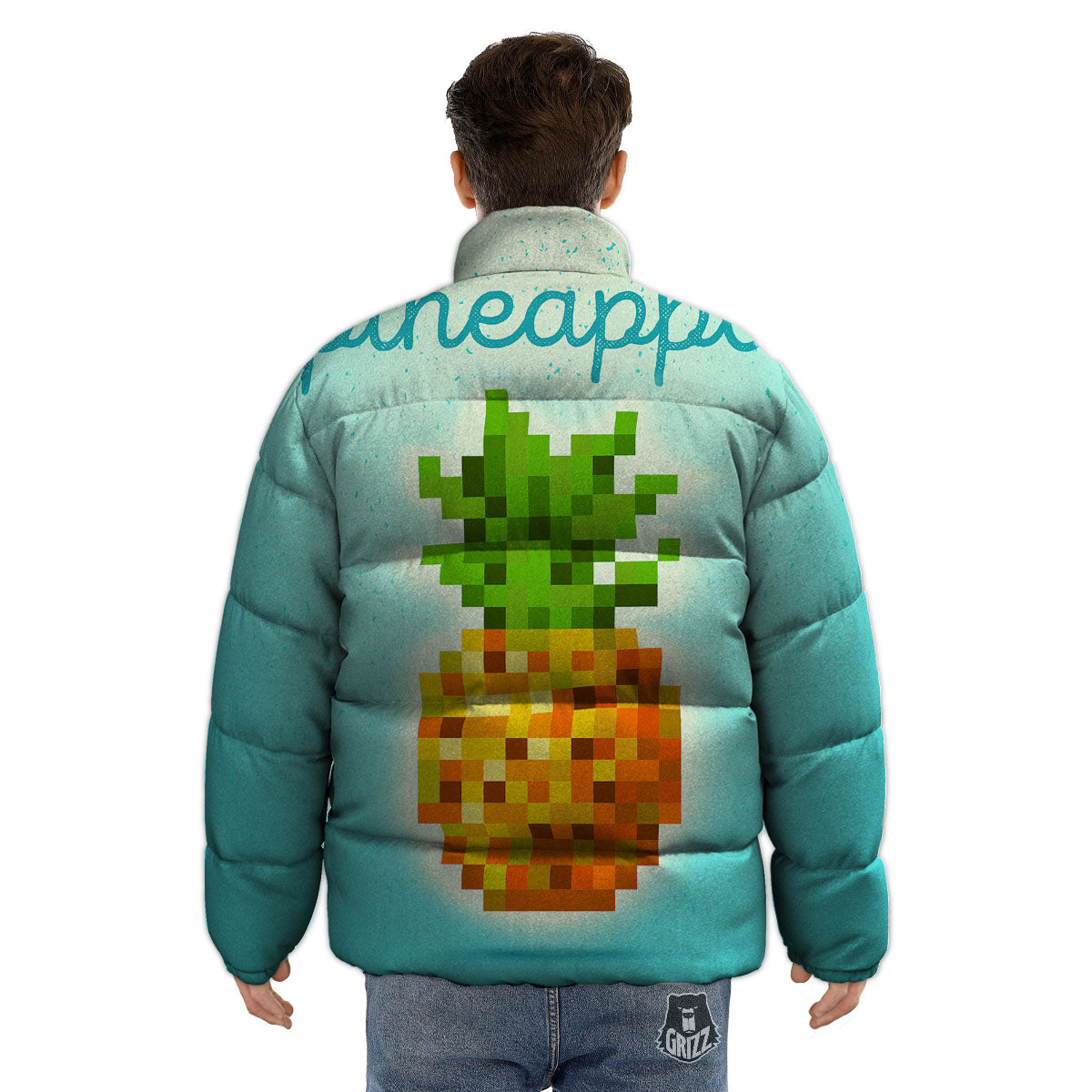 Pineapple 8-Bit Pixel Print Puffer Jacket-grizzshop