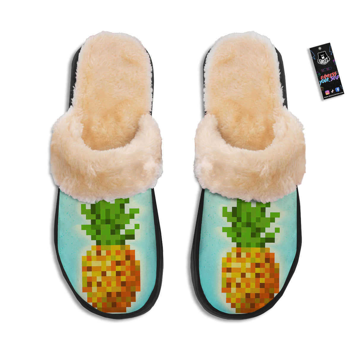 Pineapple 8-Bit Pixel Print Slippers-grizzshop