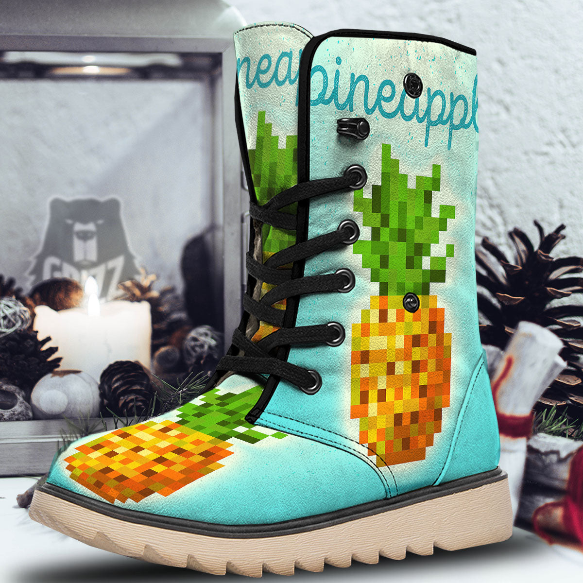 Pineapple 8-Bit Pixel Print Snow Boots-grizzshop
