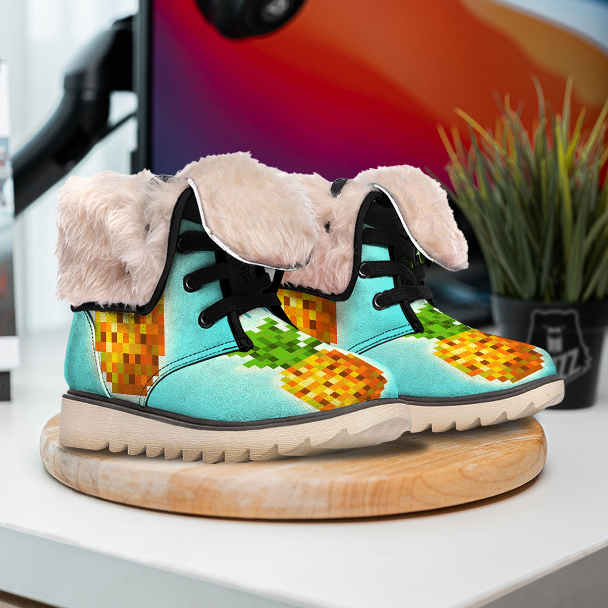 Pineapple 8-Bit Pixel Print Snow Boots-grizzshop
