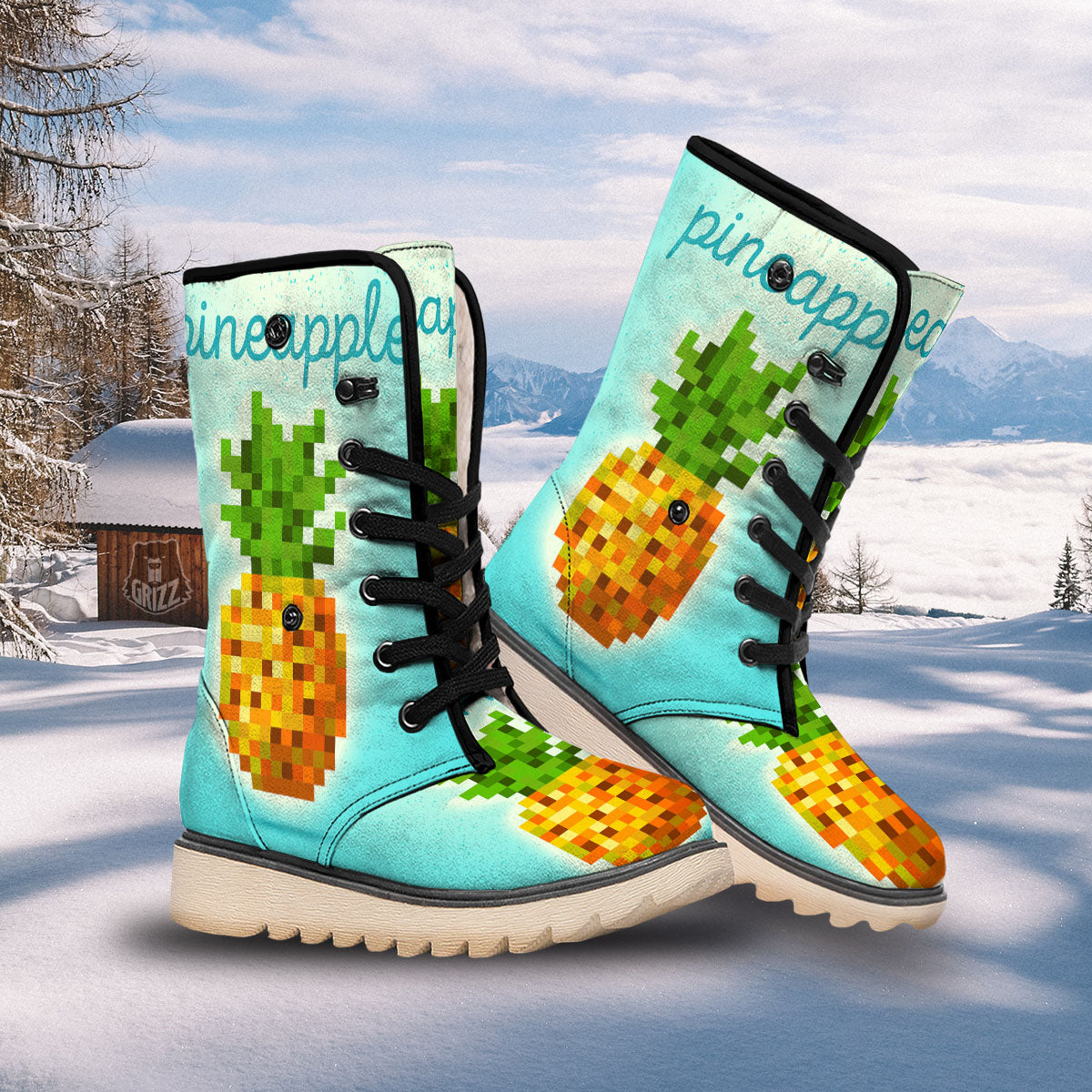Pineapple 8-Bit Pixel Print Snow Boots-grizzshop
