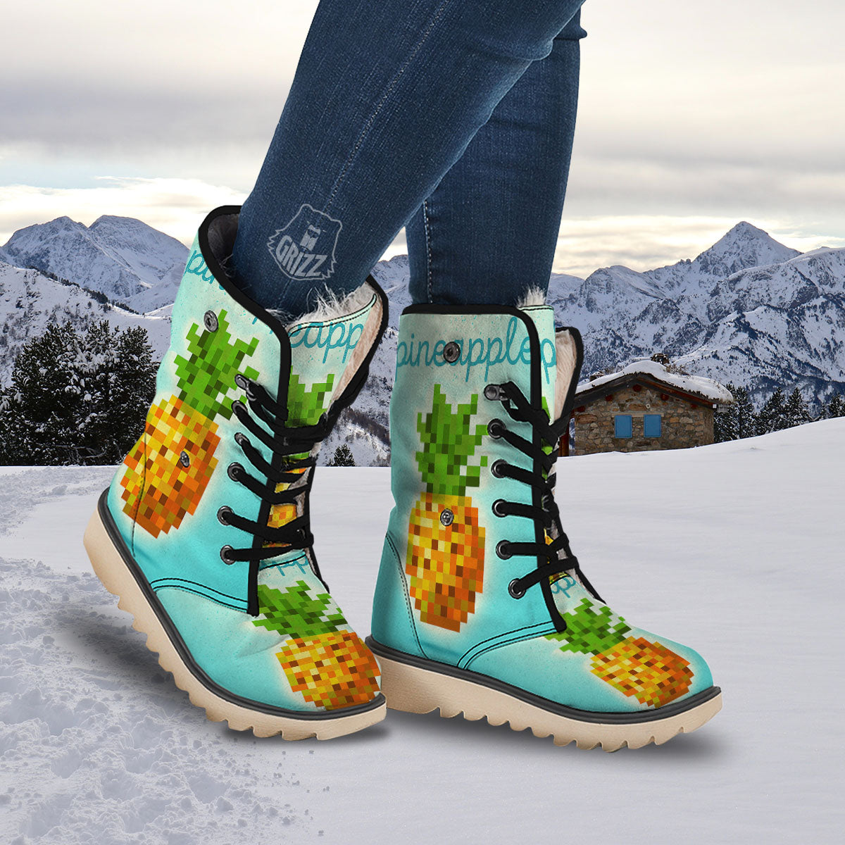 Pineapple 8-Bit Pixel Print Snow Boots-grizzshop