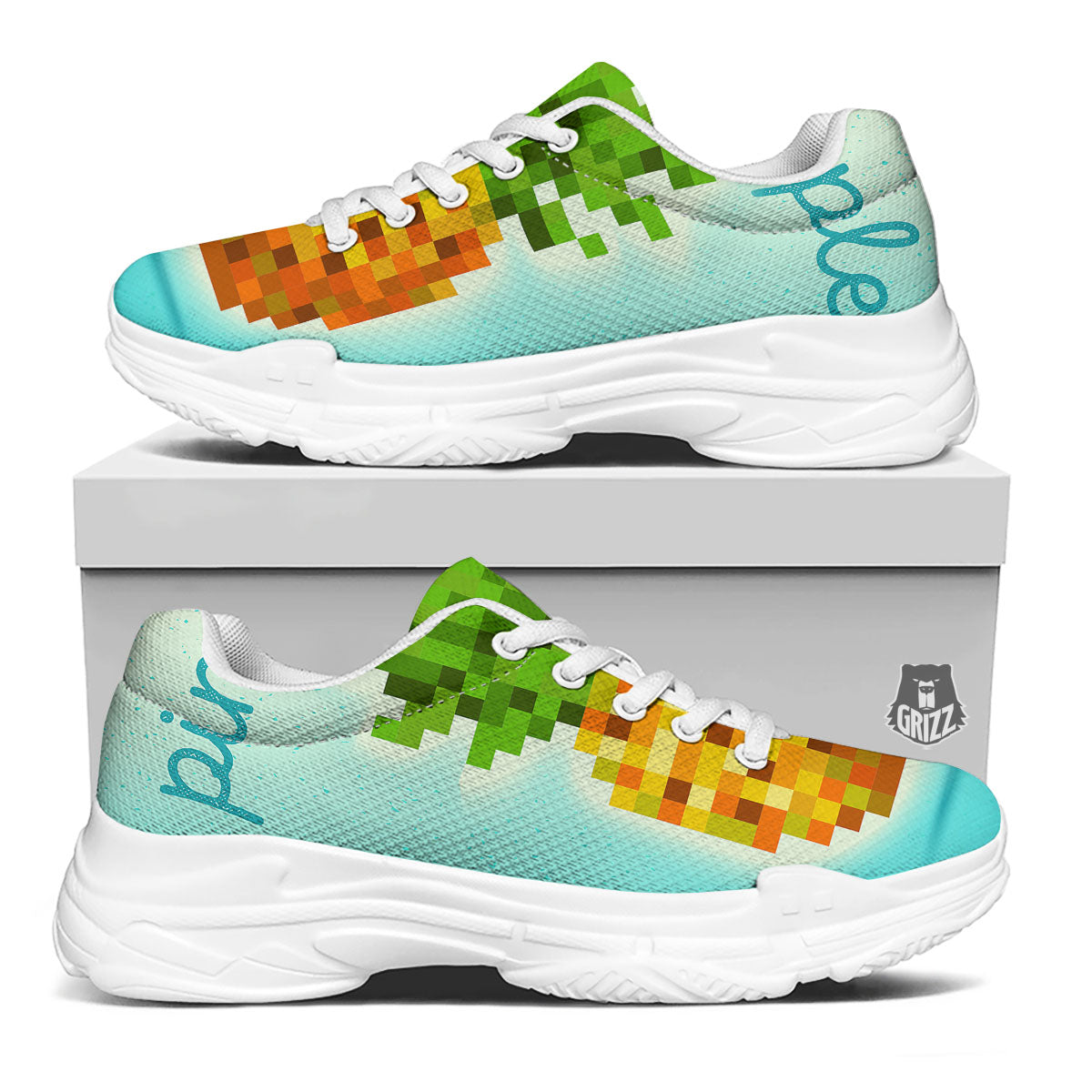 Pineapple 8-Bit Pixel Print White Chunky Shoes-grizzshop