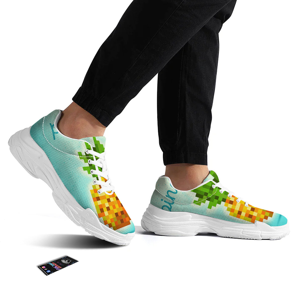 Pineapple 8-Bit Pixel Print White Chunky Shoes-grizzshop