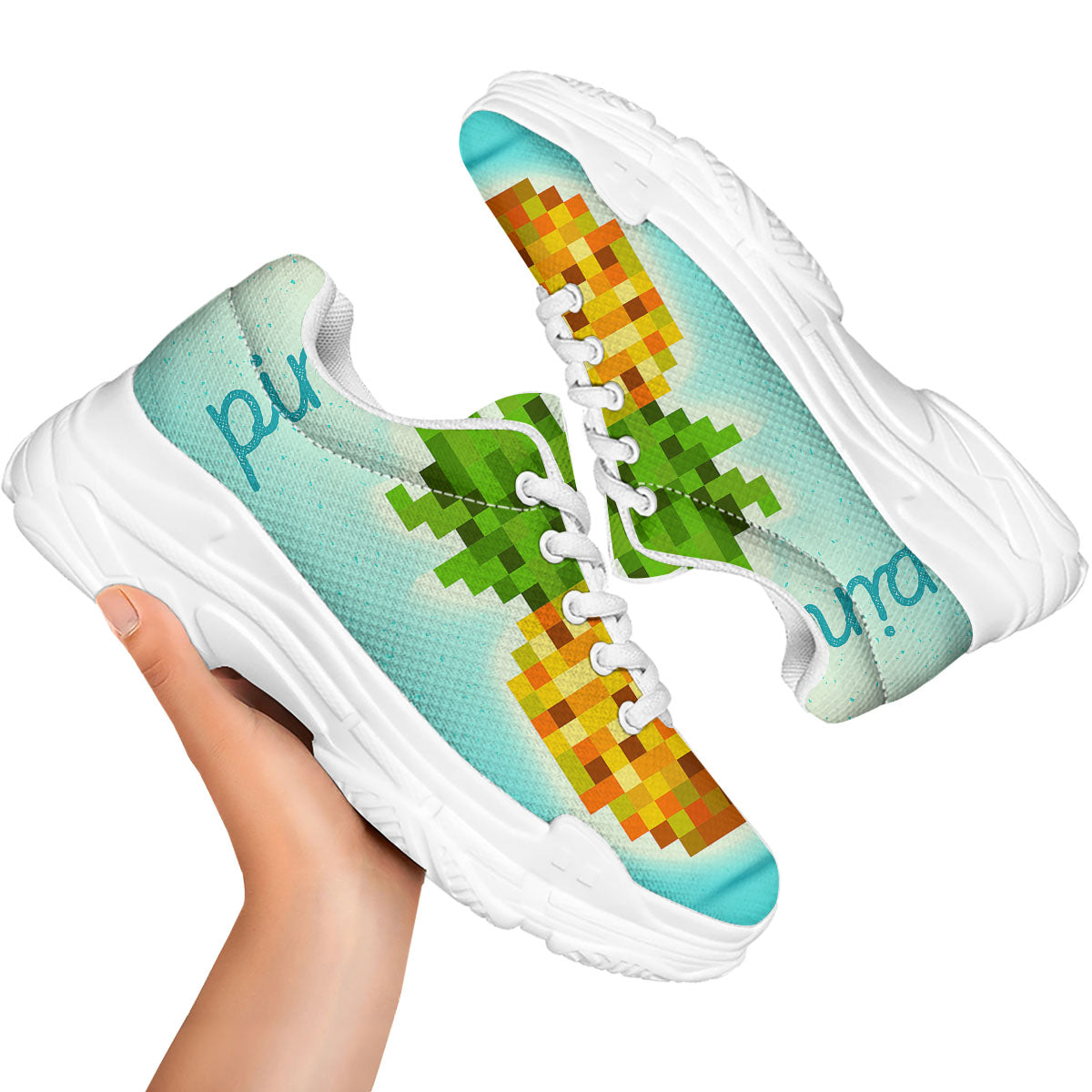 Pineapple 8-Bit Pixel Print White Chunky Shoes-grizzshop