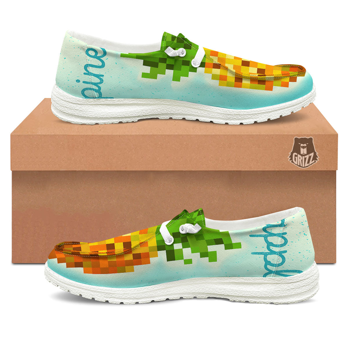 Pineapple 8-Bit Pixel Print White Loafers-grizzshop