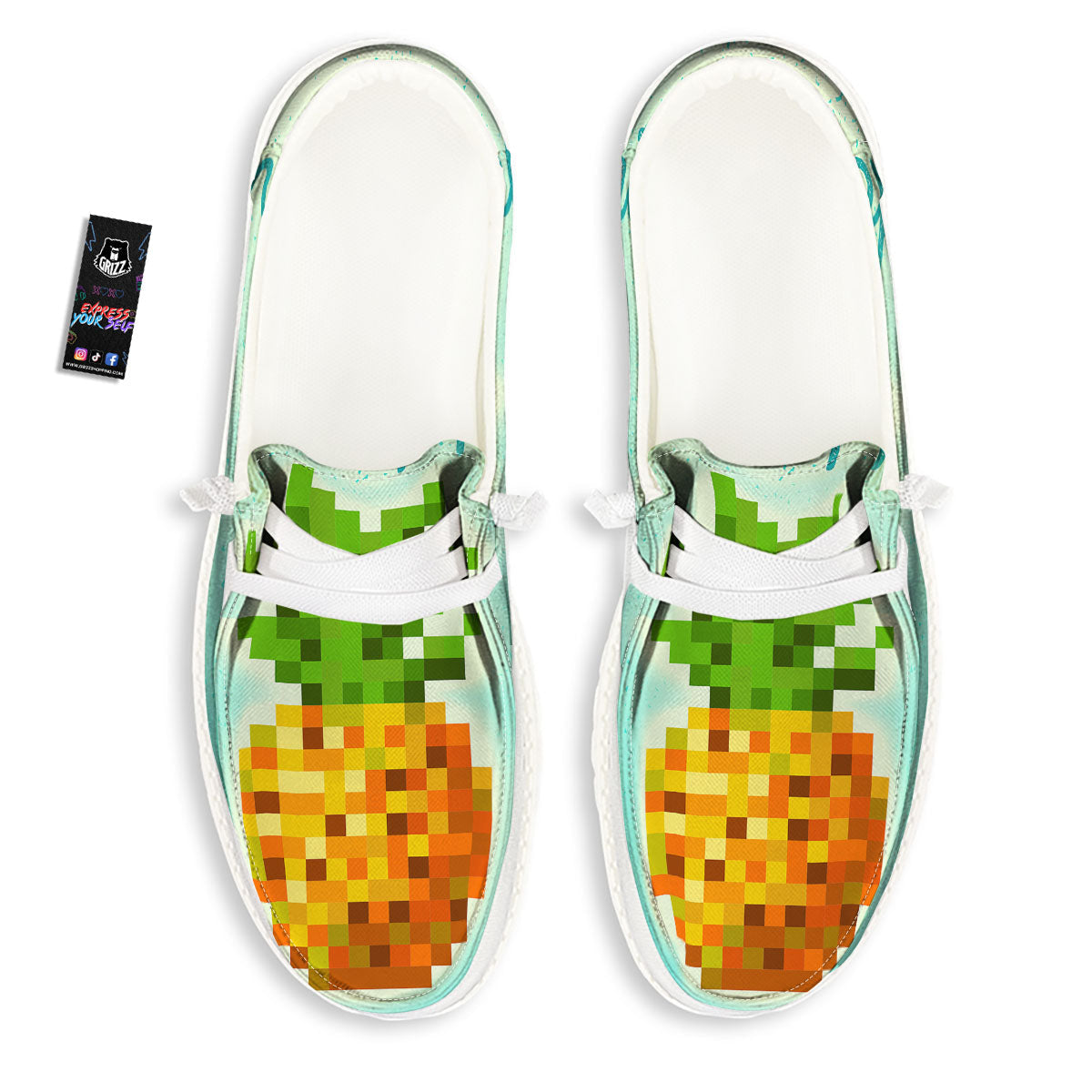 Pineapple 8-Bit Pixel Print White Loafers-grizzshop