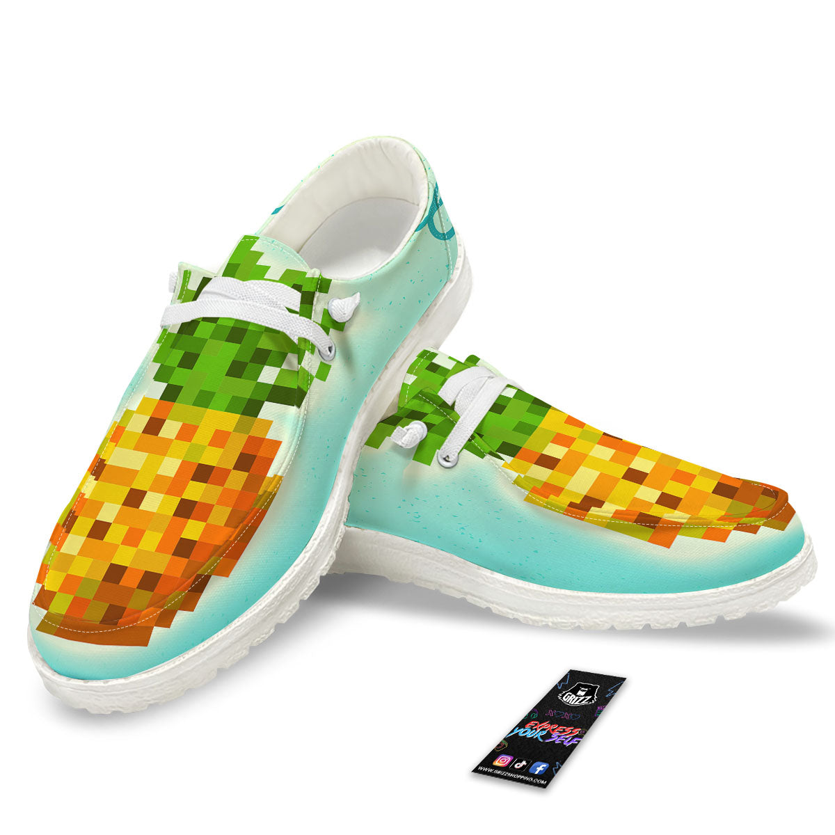 Pineapple 8-Bit Pixel Print White Loafers-grizzshop