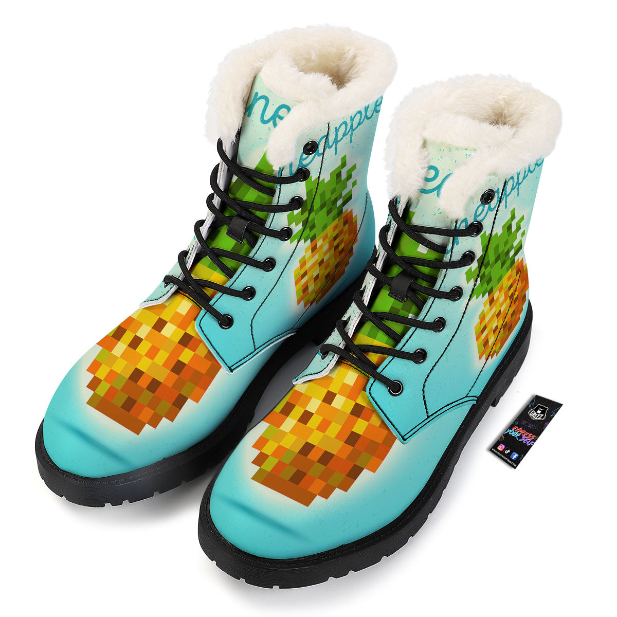 Pineapple 8-Bit Pixel Print Winter Boots-grizzshop