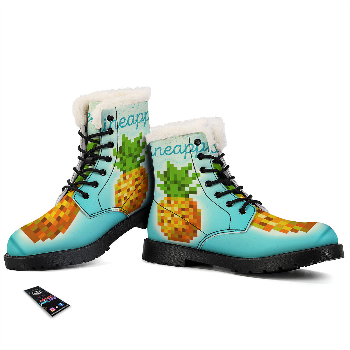 Pineapple 8-Bit Pixel Print Winter Boots-grizzshop