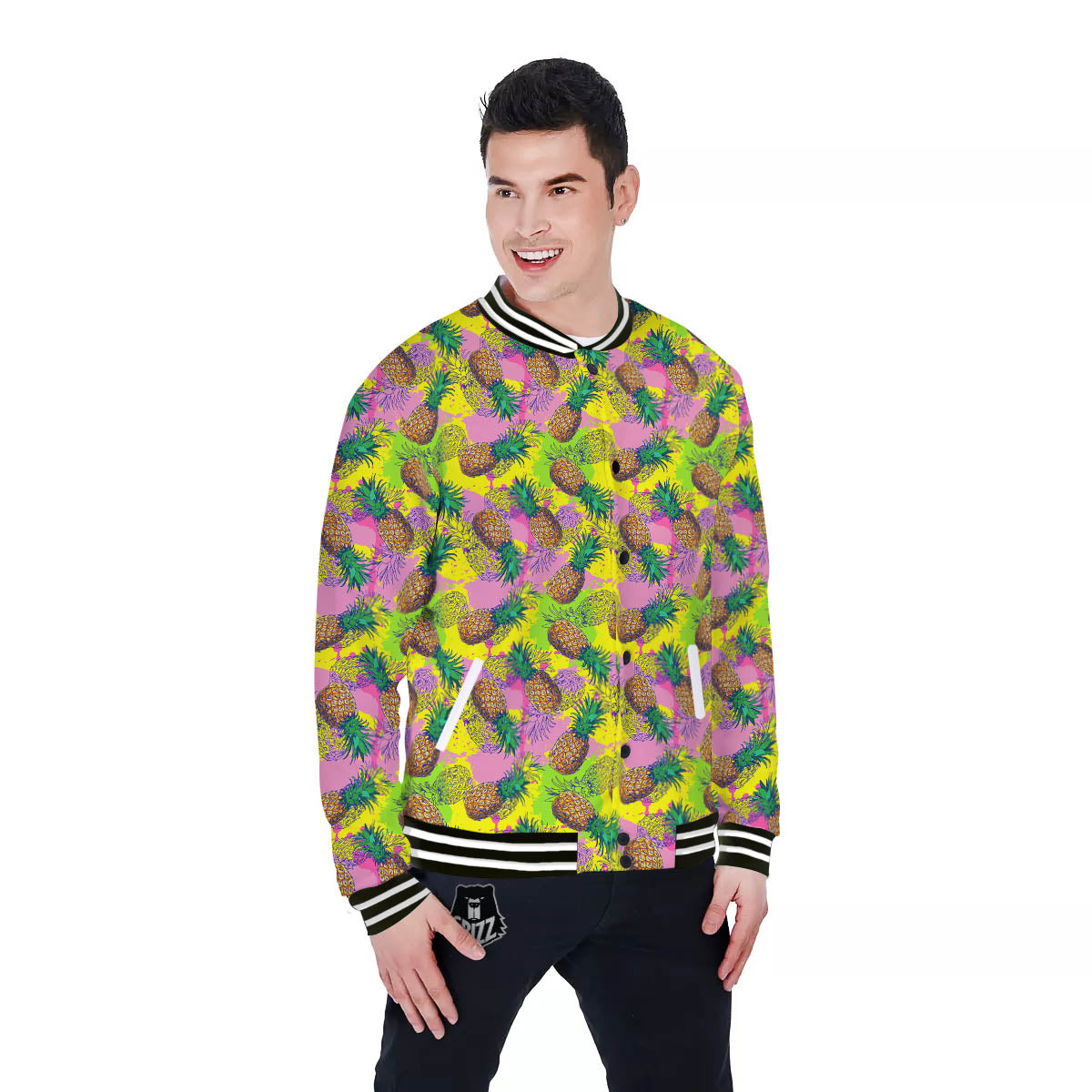 Pineapple Aloha Colorful Print Pattern Baseball Jacket-grizzshop