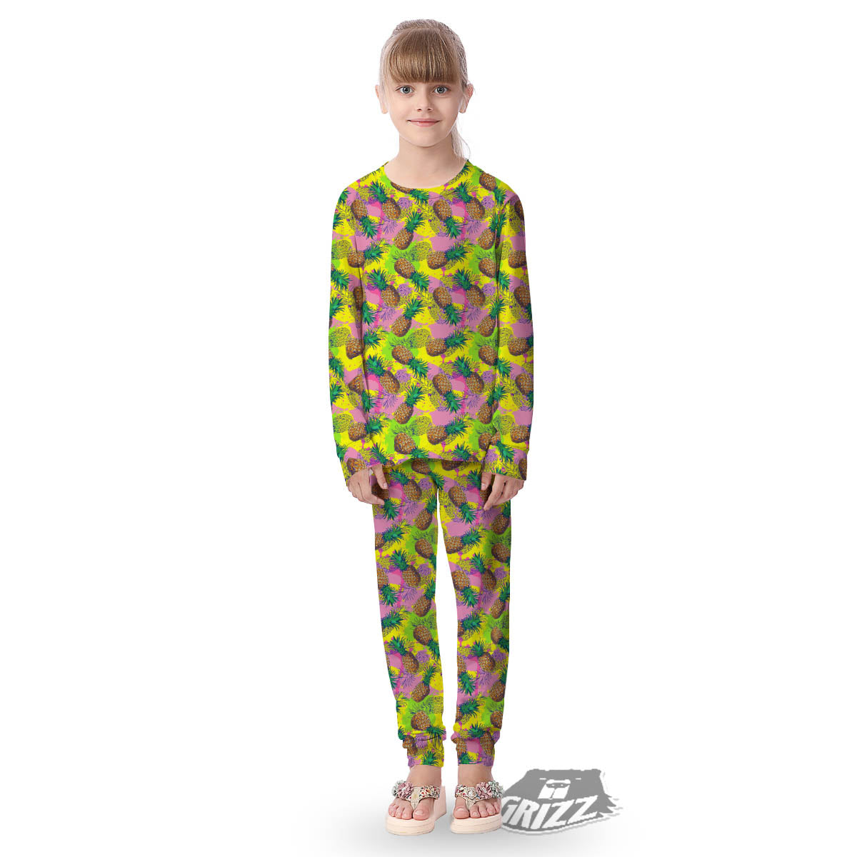 Pineapple Aloha Colorful Print Pattern Kid's Pajamas-grizzshop