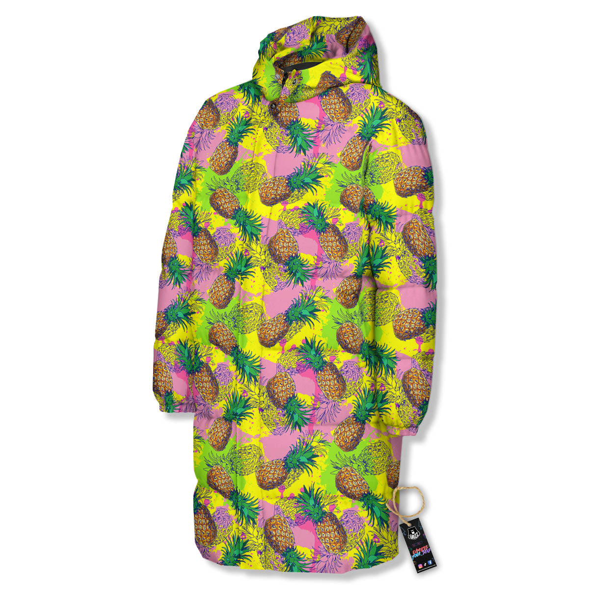 Pineapple Aloha Colorful Print Pattern Long Down Jacket-grizzshop