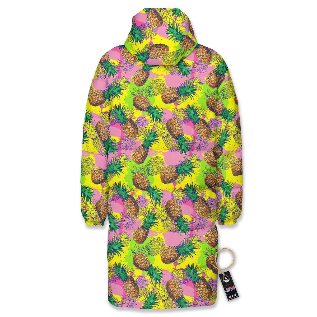 Pineapple Aloha Colorful Print Pattern Long Down Jacket-grizzshop