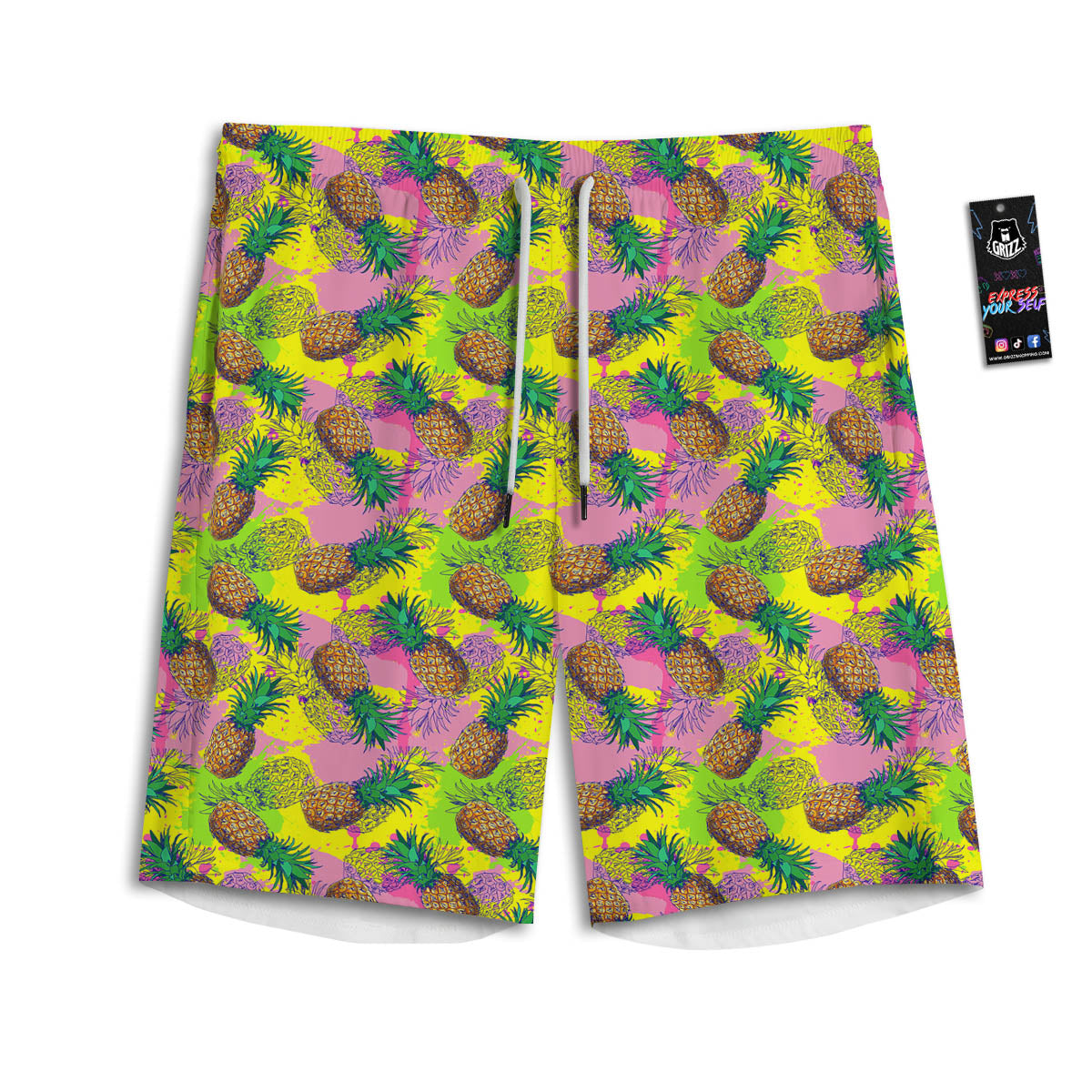Pineapple Aloha Colorful Print Pattern Men's Athletic Shorts